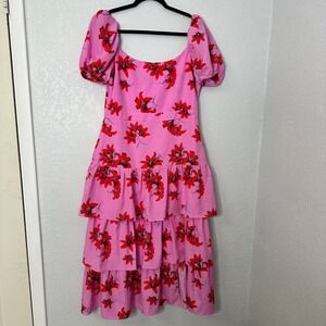 LIKELY Lottie Puff sleeve red and pick tiered dress womens size 12